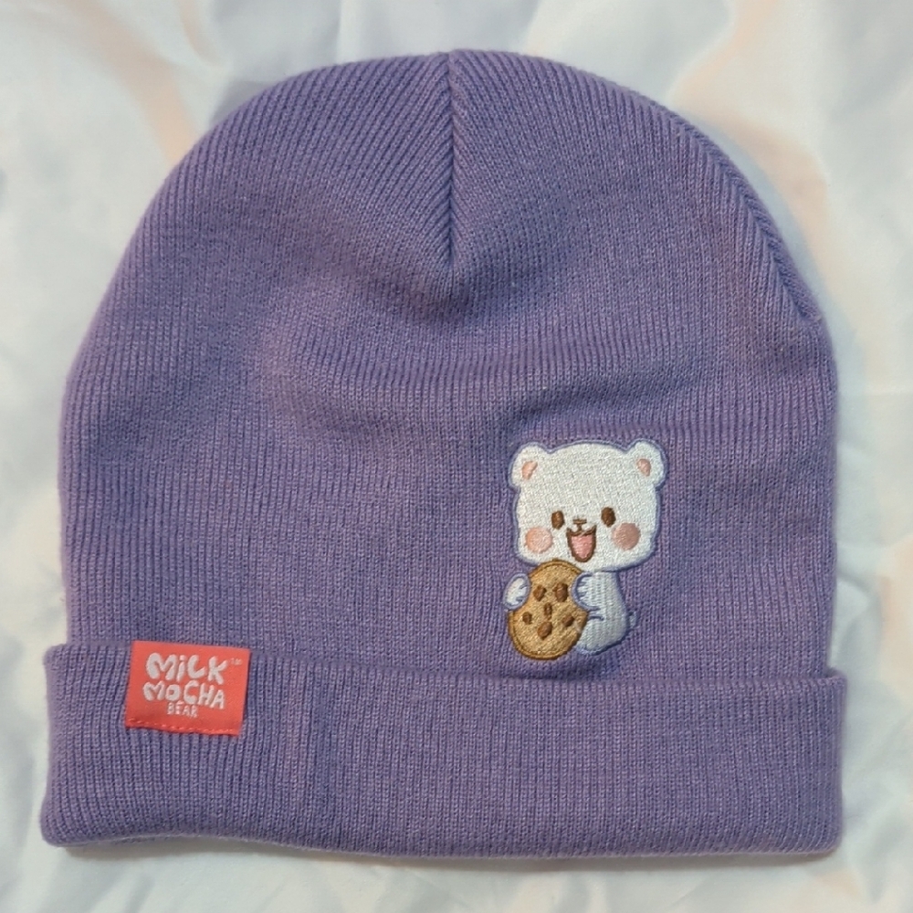 Purple Kids Beanie with Bear Patch